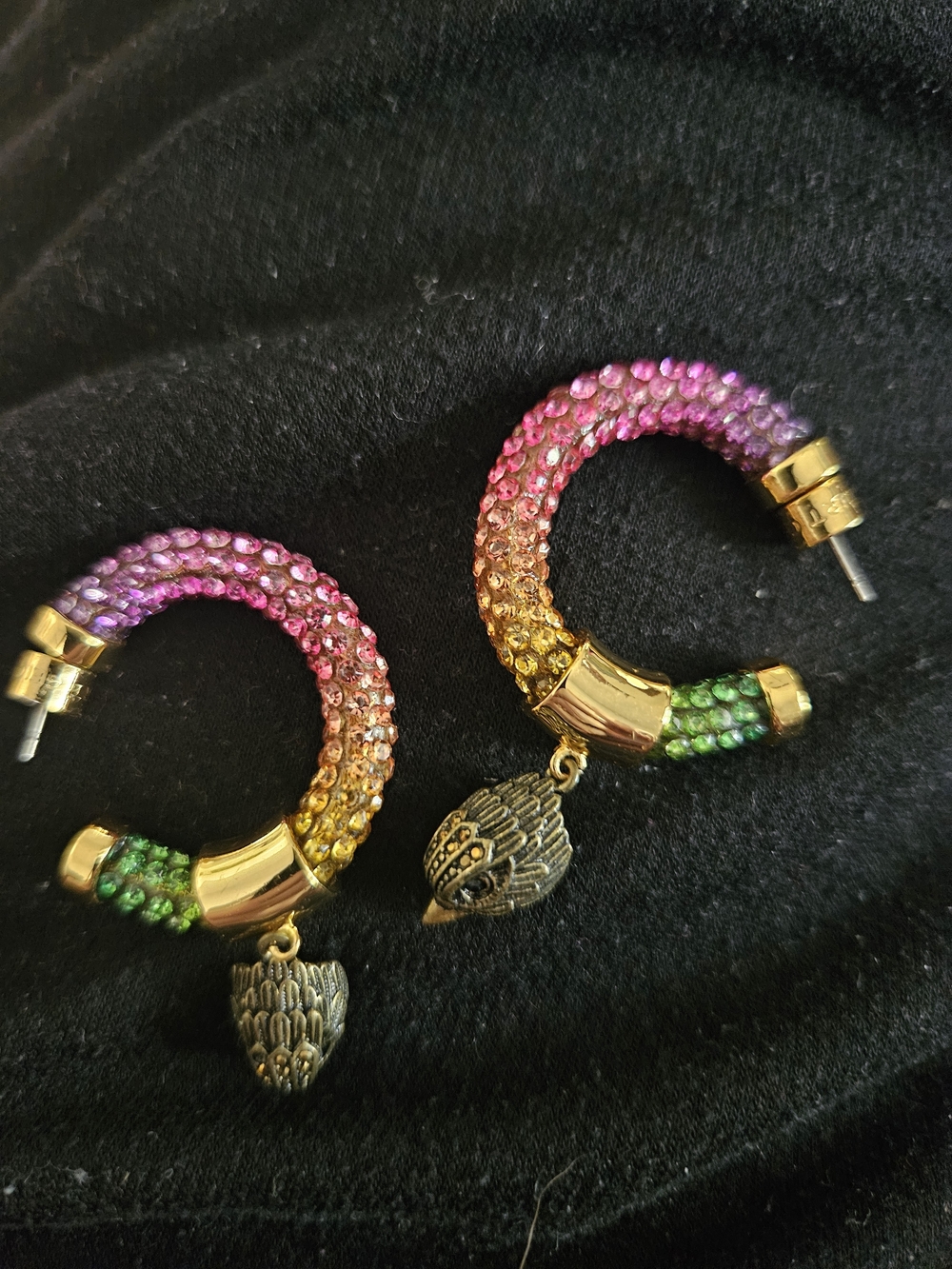 Kurt Geiger Multicolor Crystal Hoop Earrings with Gold Charms